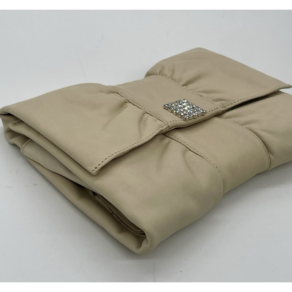 Banana Republic Bow Leather Clutch Cream Rhinestone Party Wedding Bag Holiday